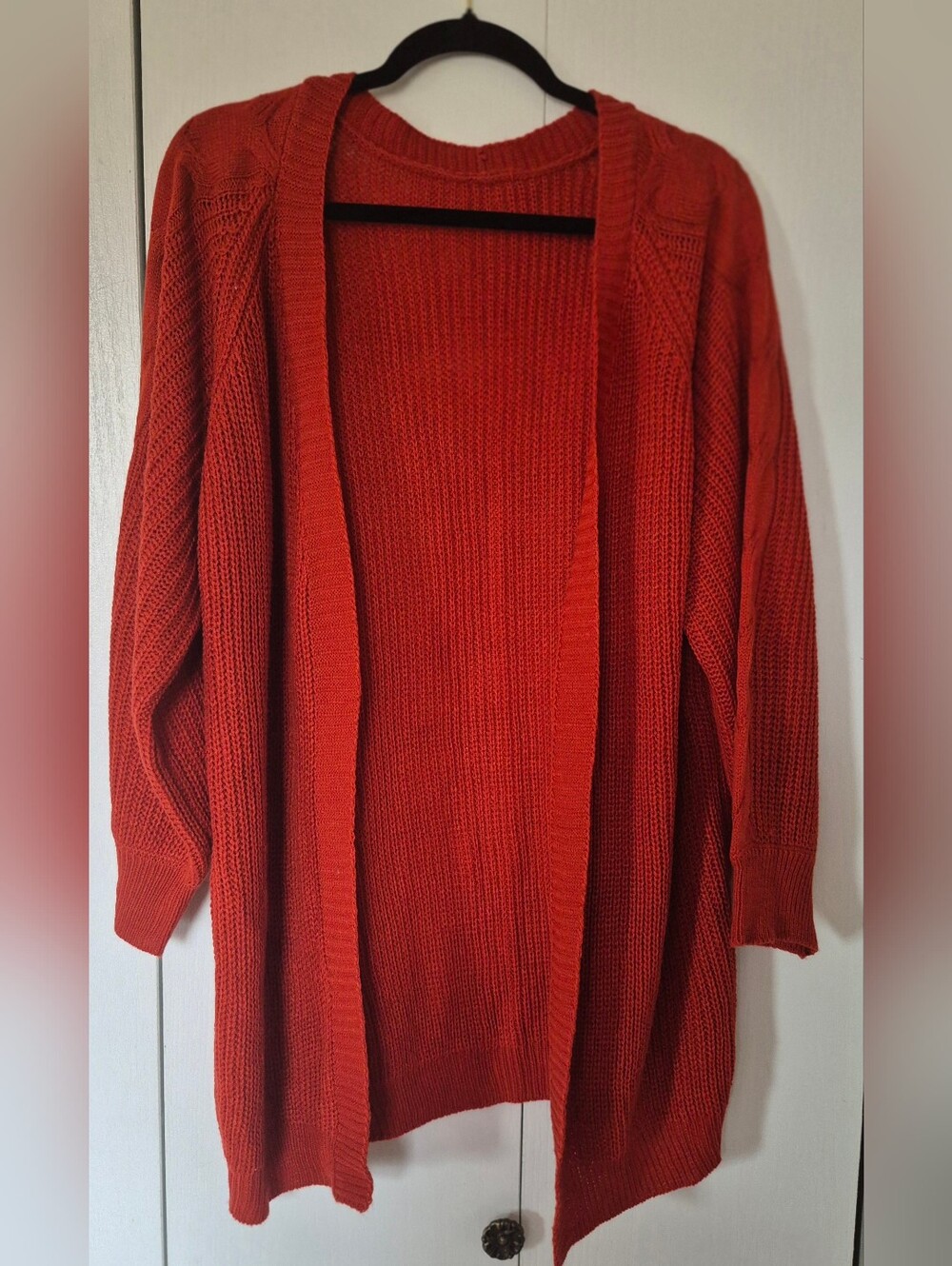 Open-Front Long Knit Cardigan - Red - Picture 2 of 2